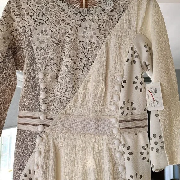 Byron Lars Beauty Mark White lace, leather look dress sz 4 - Picture 7 of 8